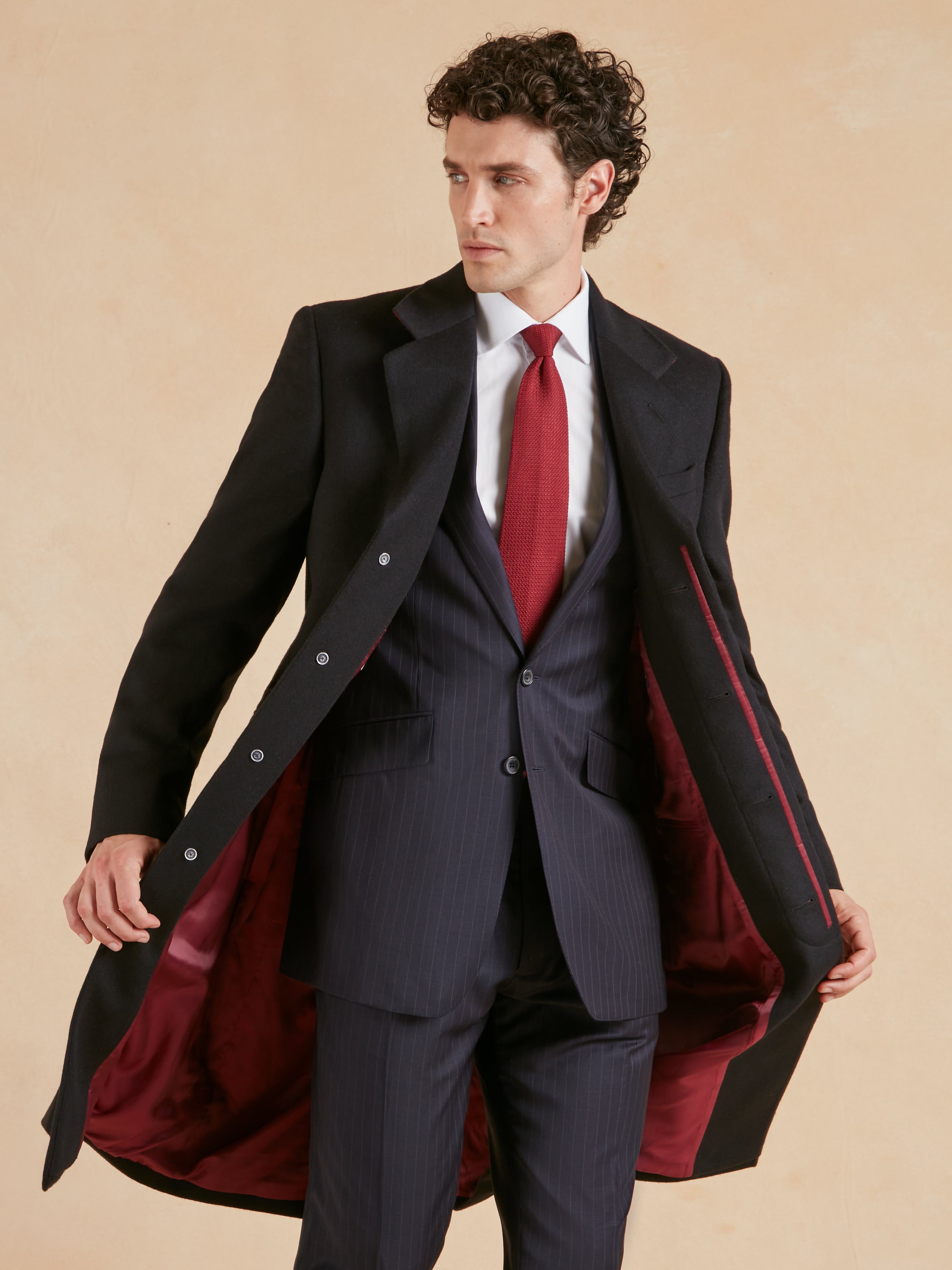 Single Breasted Overcoat - Navy Cashmere Blend