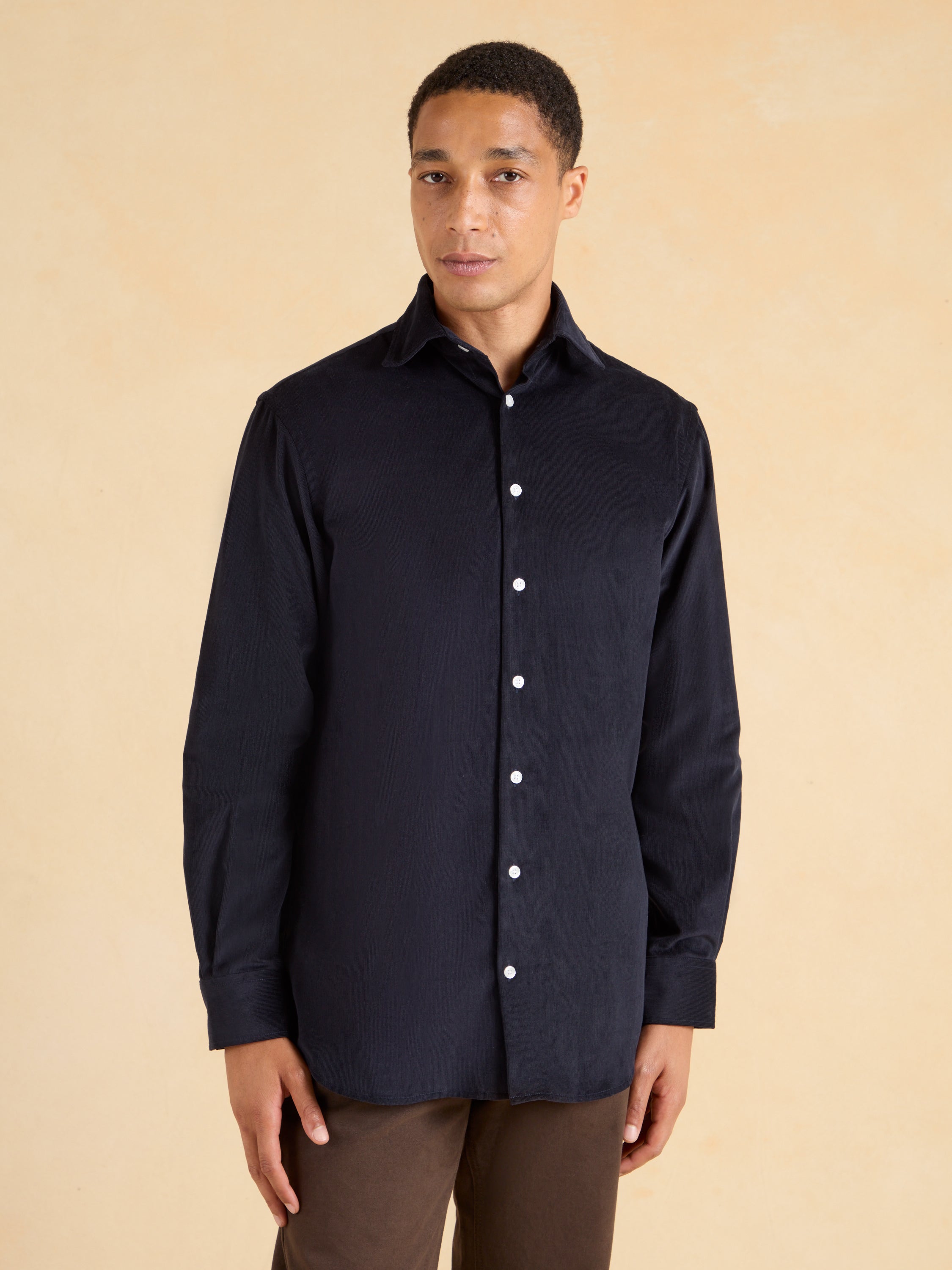 Sloane Fine Needlecord Shirt - Navy Cotton