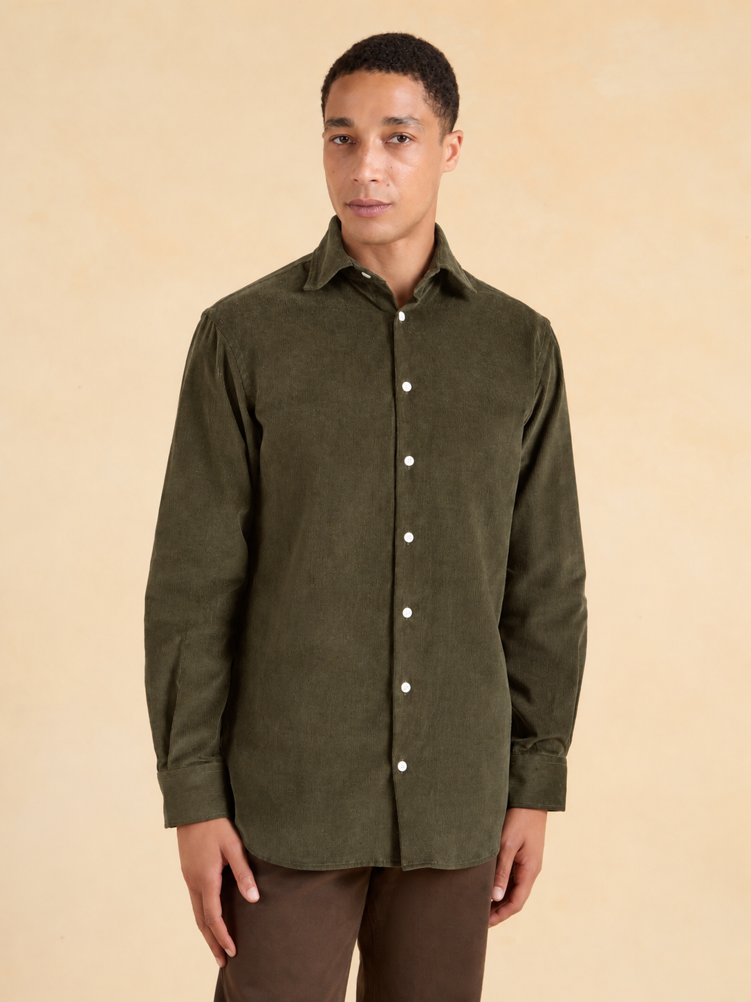 Sloane Fine Needlecord Shirt - Olive Cotton