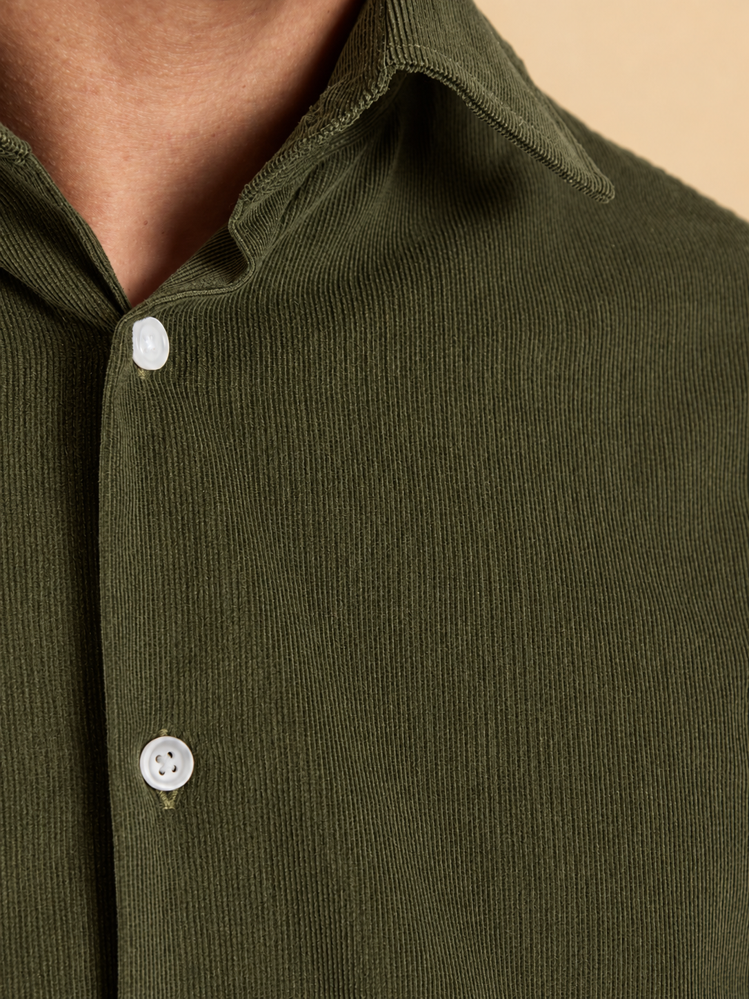 Sloane Fine Needlecord Shirt - Olive Cotton