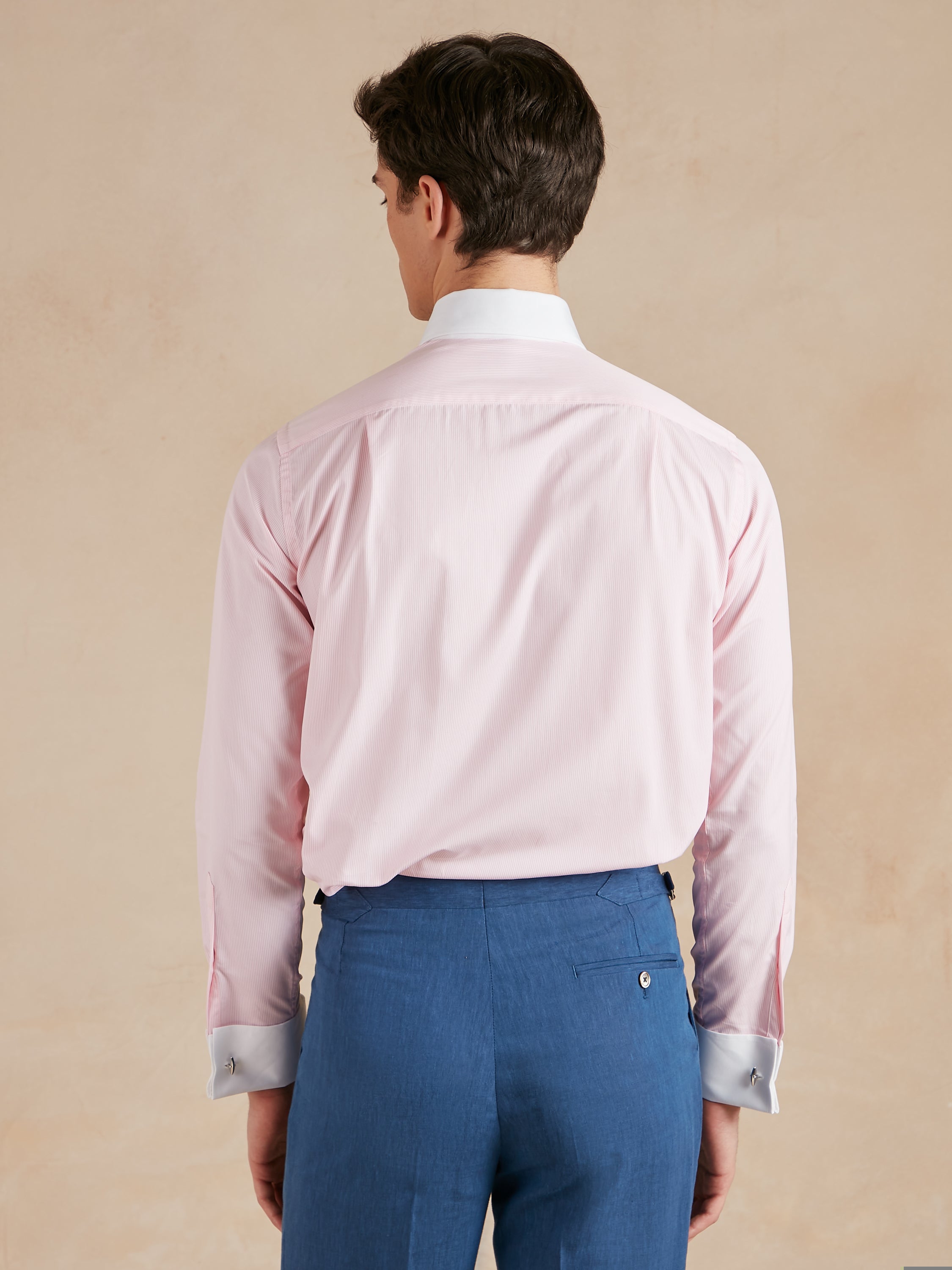 Striped Shirt with White Collar and Cuff - Pink