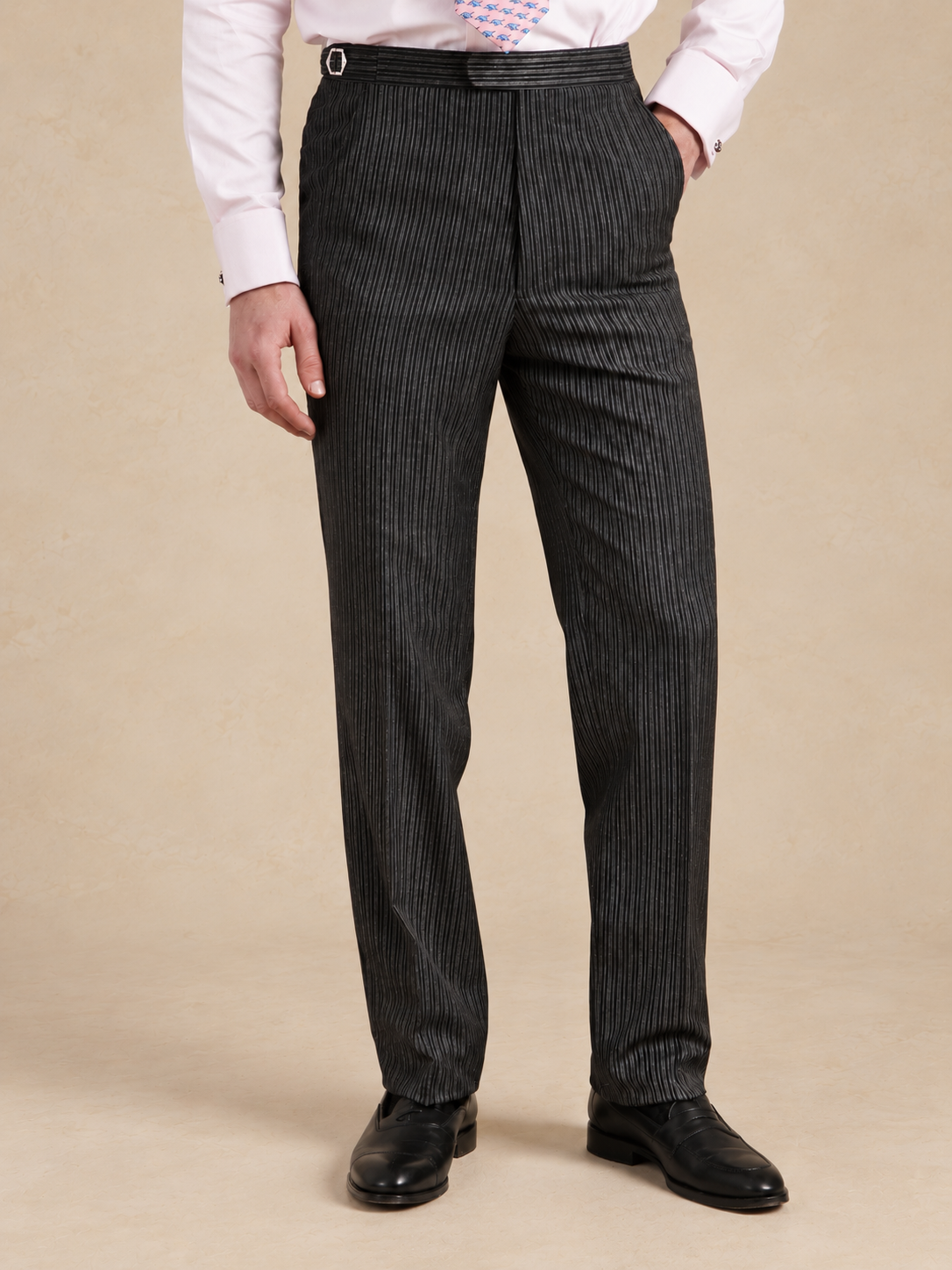 Flat Front Luxury Morning Trousers - Black, Grey