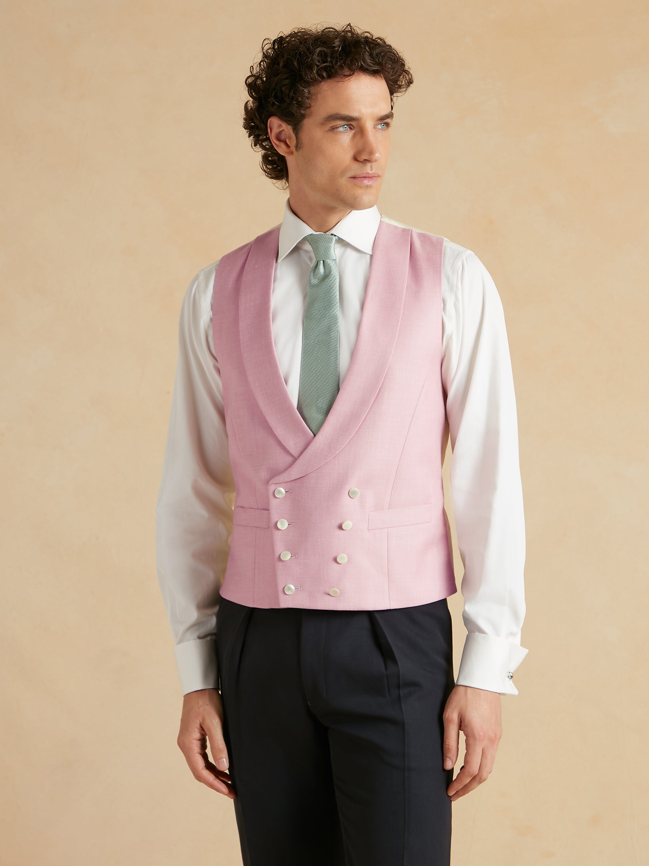 Tropical Wool, Silk and Linen Double Breasted Waistcoat - Pink