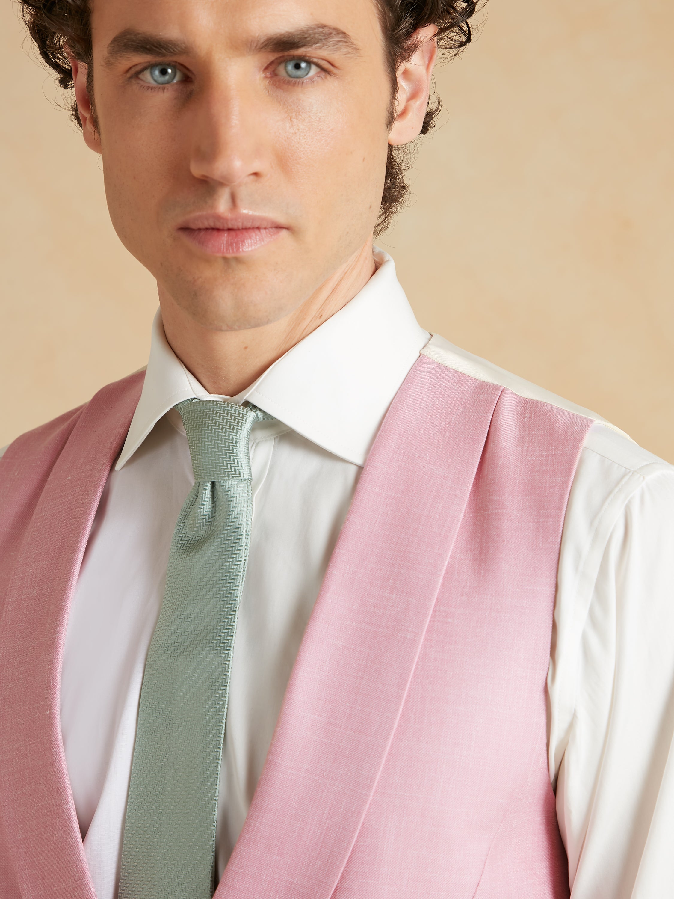 Tropical Wool, Silk and Linen Double Breasted Waistcoat - Pink