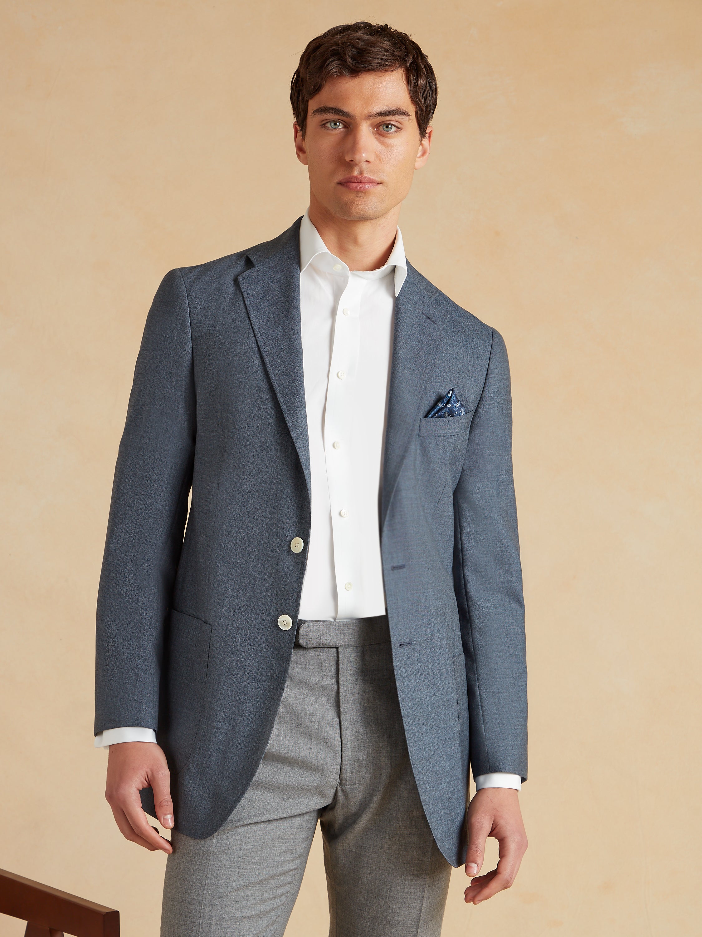 Unstructured Jacket Wool Cotton and Silk - Blue