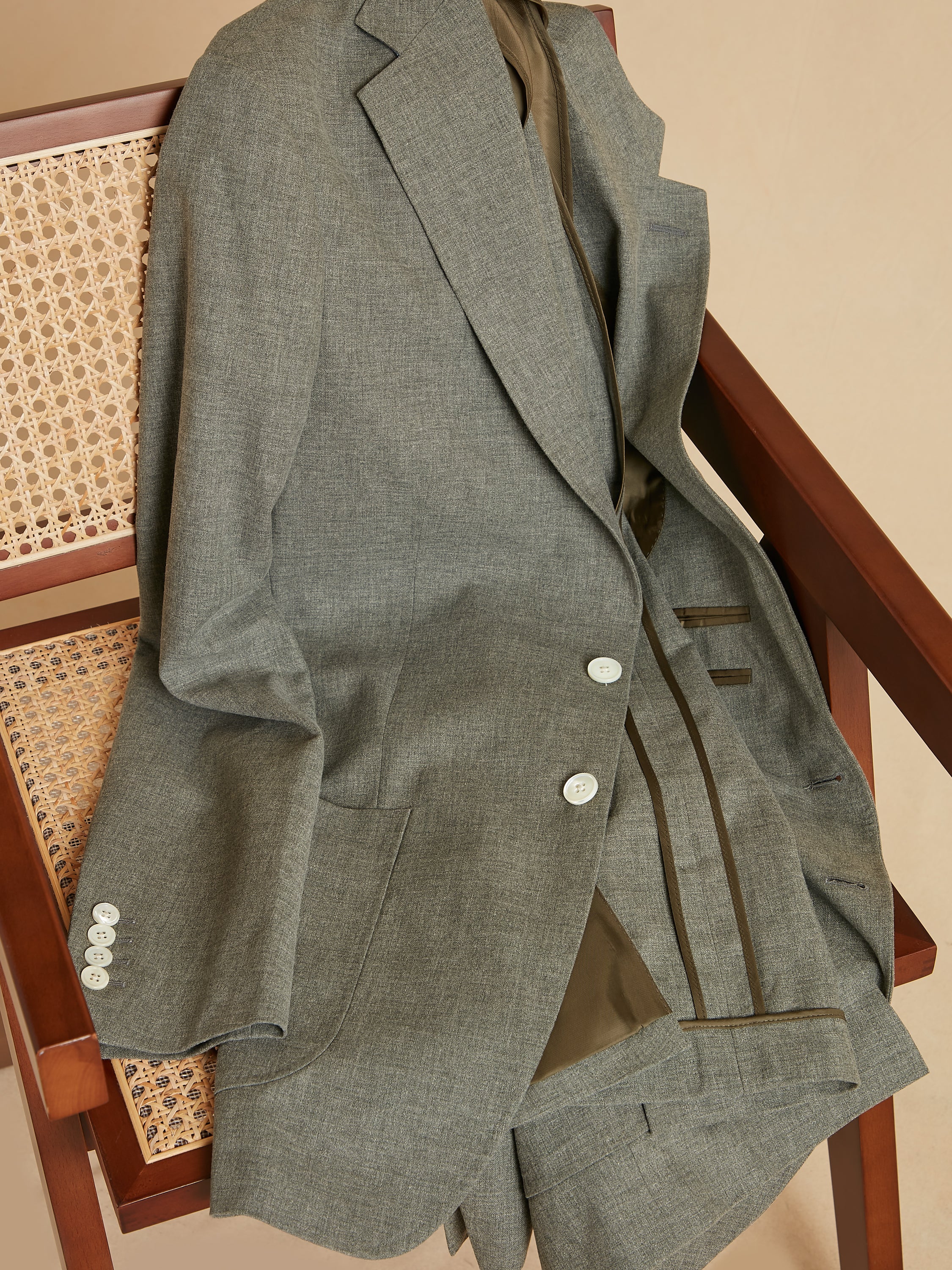Unstructured Jacket Wool Cotton and Silk - Olive Green
