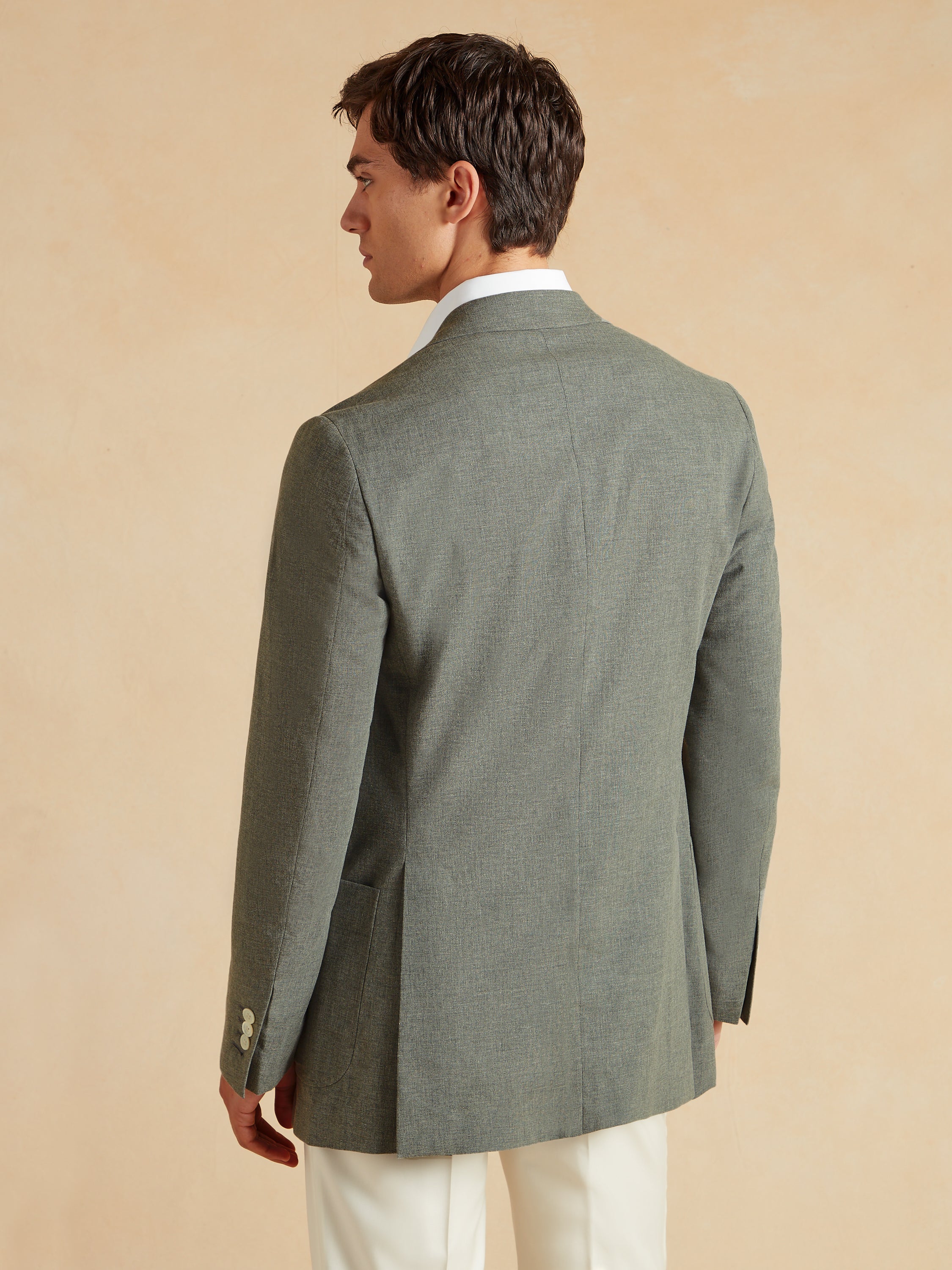 Unstructured Jacket Wool Cotton and Silk - Olive Green