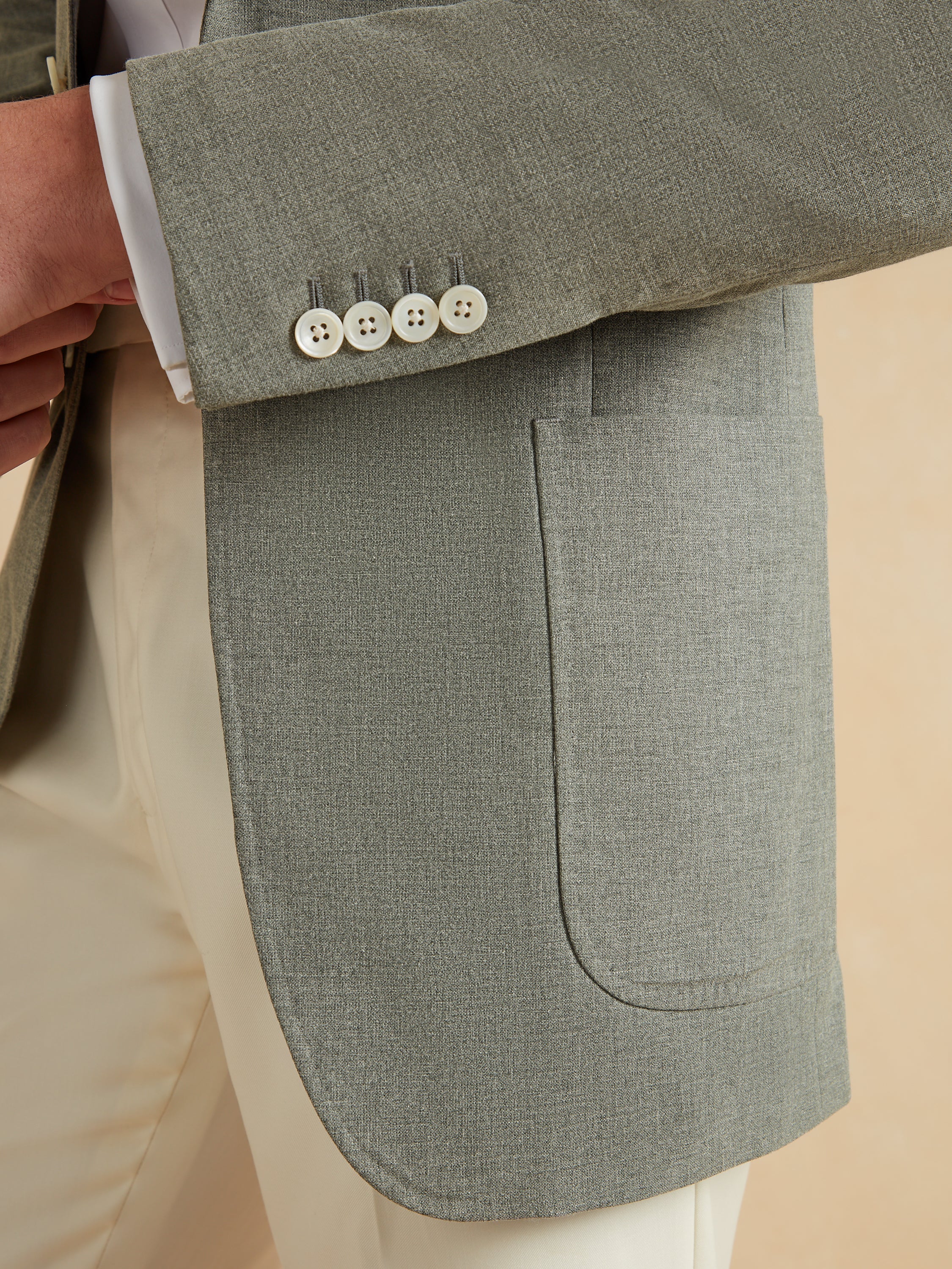 Unstructured Jacket Wool Cotton and Silk - Olive Green