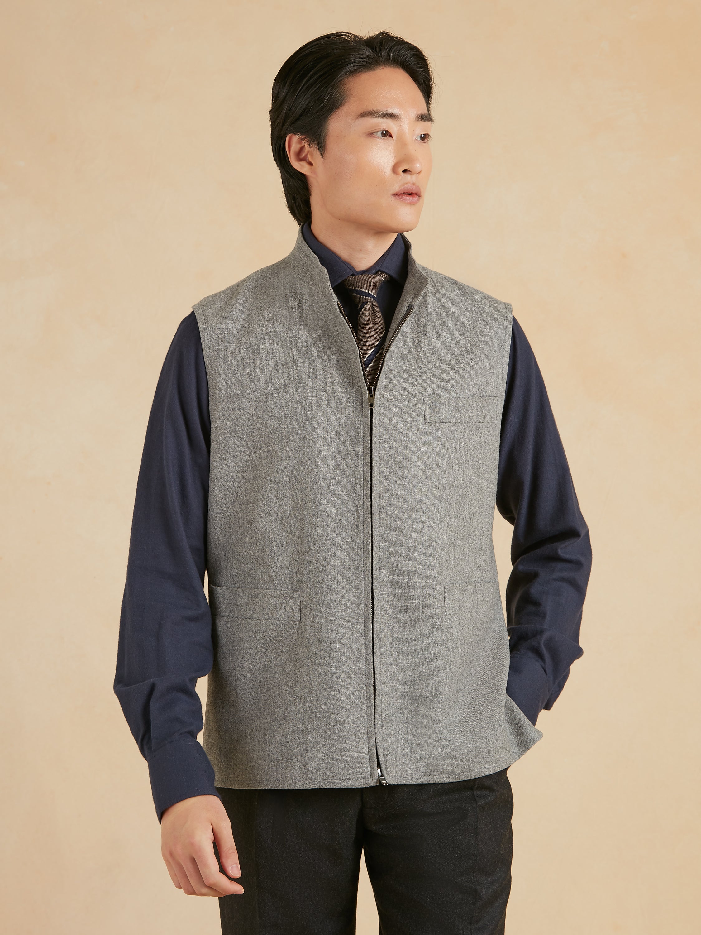 Zip Up Gilet - Mid Grey Drago Flannel