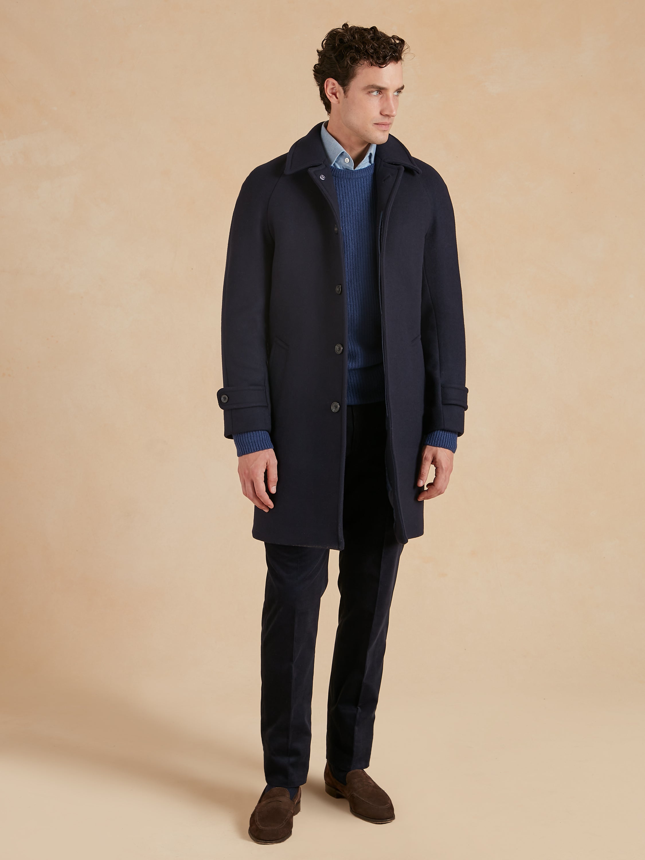 Balmacaan Overcoat - Navy Piacensa Double Faced Wool