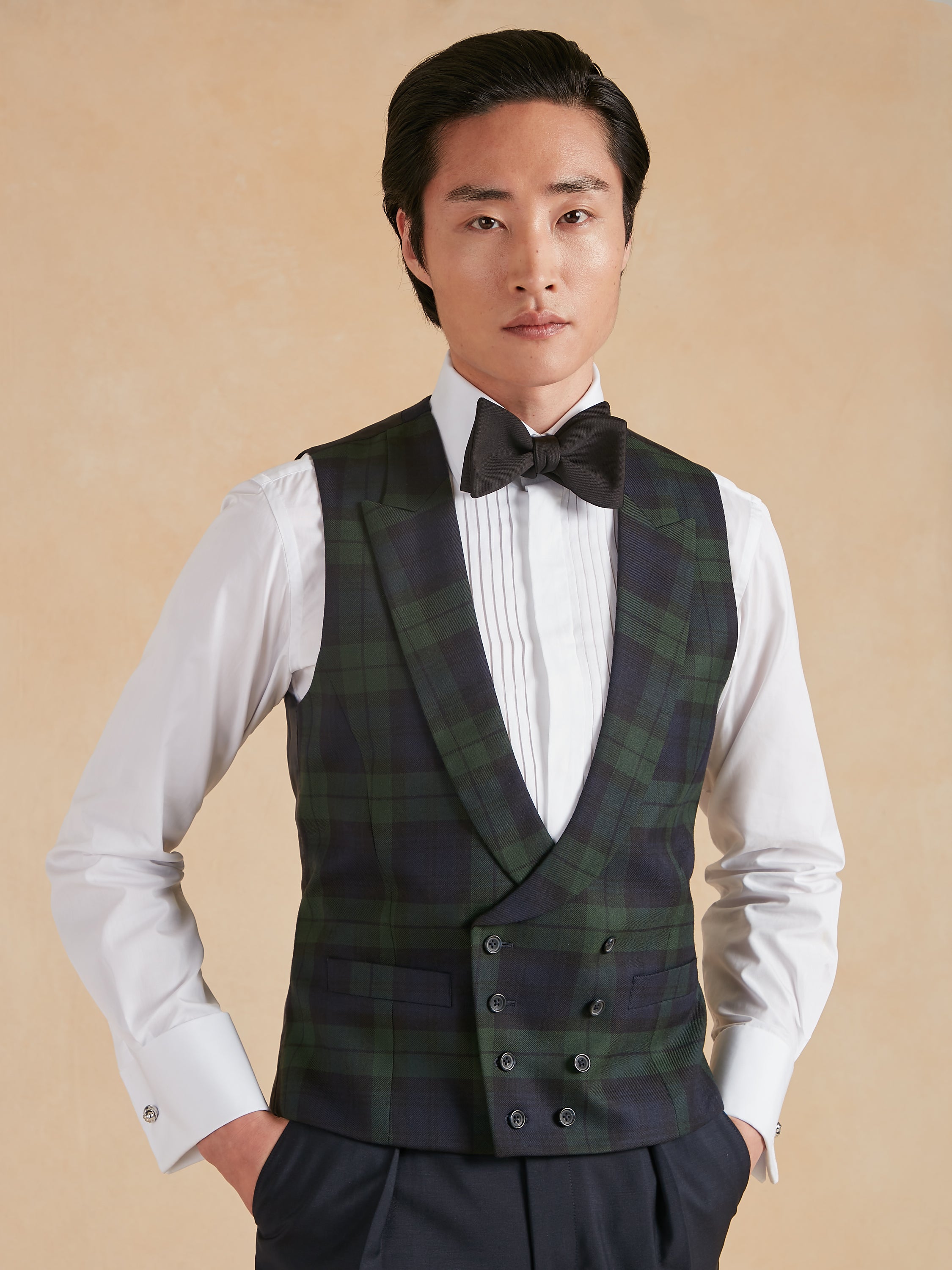 Double Breasted Evening Waistcoat - Black Watch