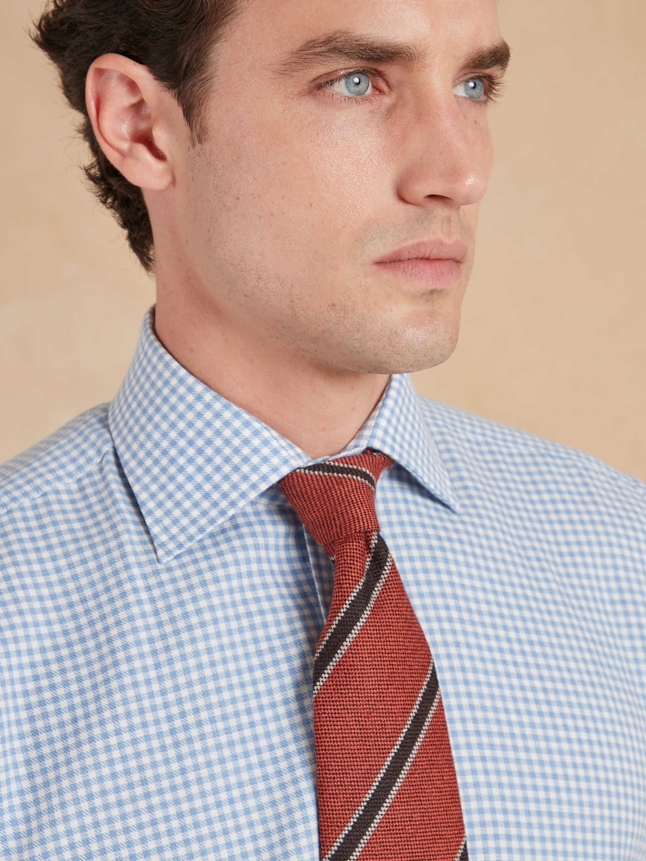 Cashmere Blend Gingham Shirt - Sky