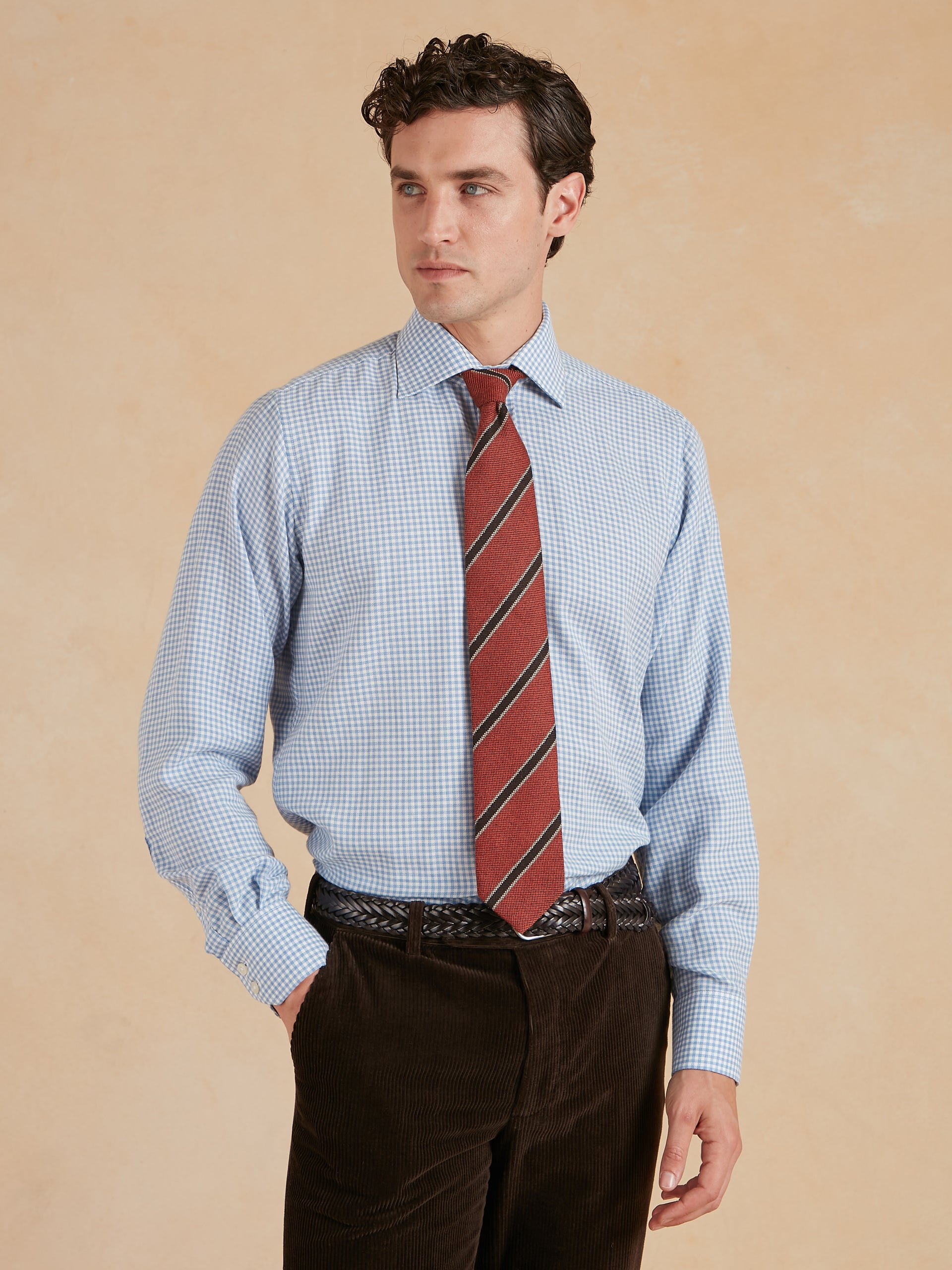 Cashmere Blend Gingham Shirt Sky