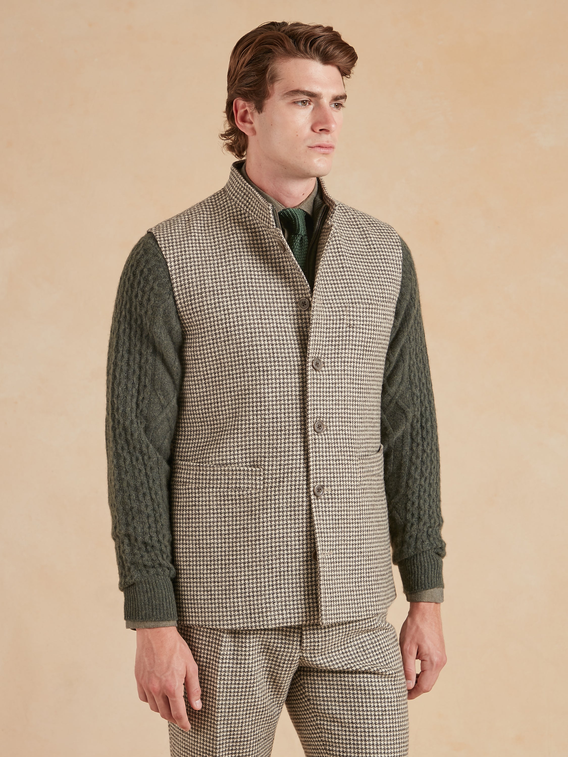 Gilet Tweed Dogtooth Tweed - Undyed Wool | Men's Tweed Gilets