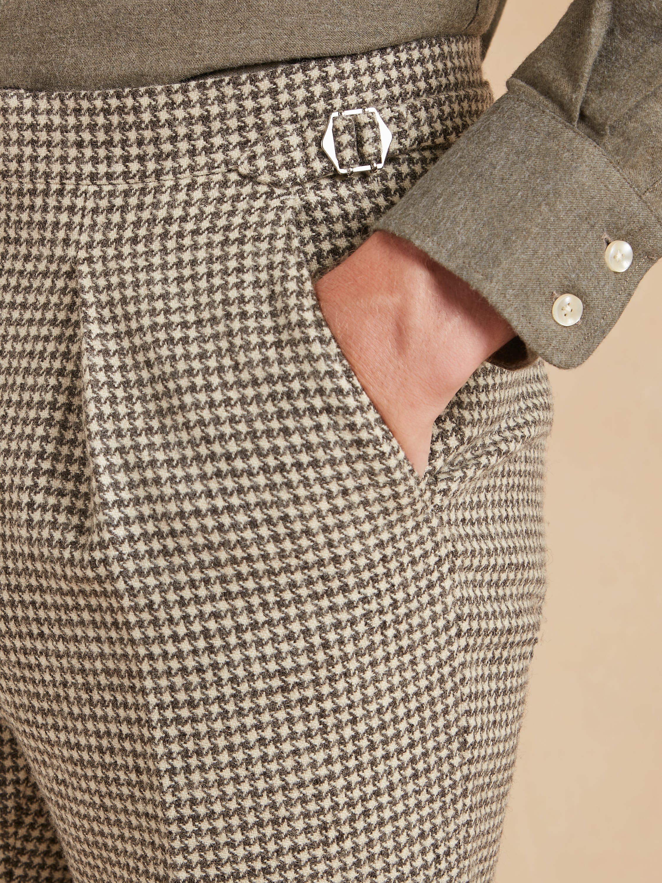 Pleated Trousers Dogtooth Tweed - Undyed Wool