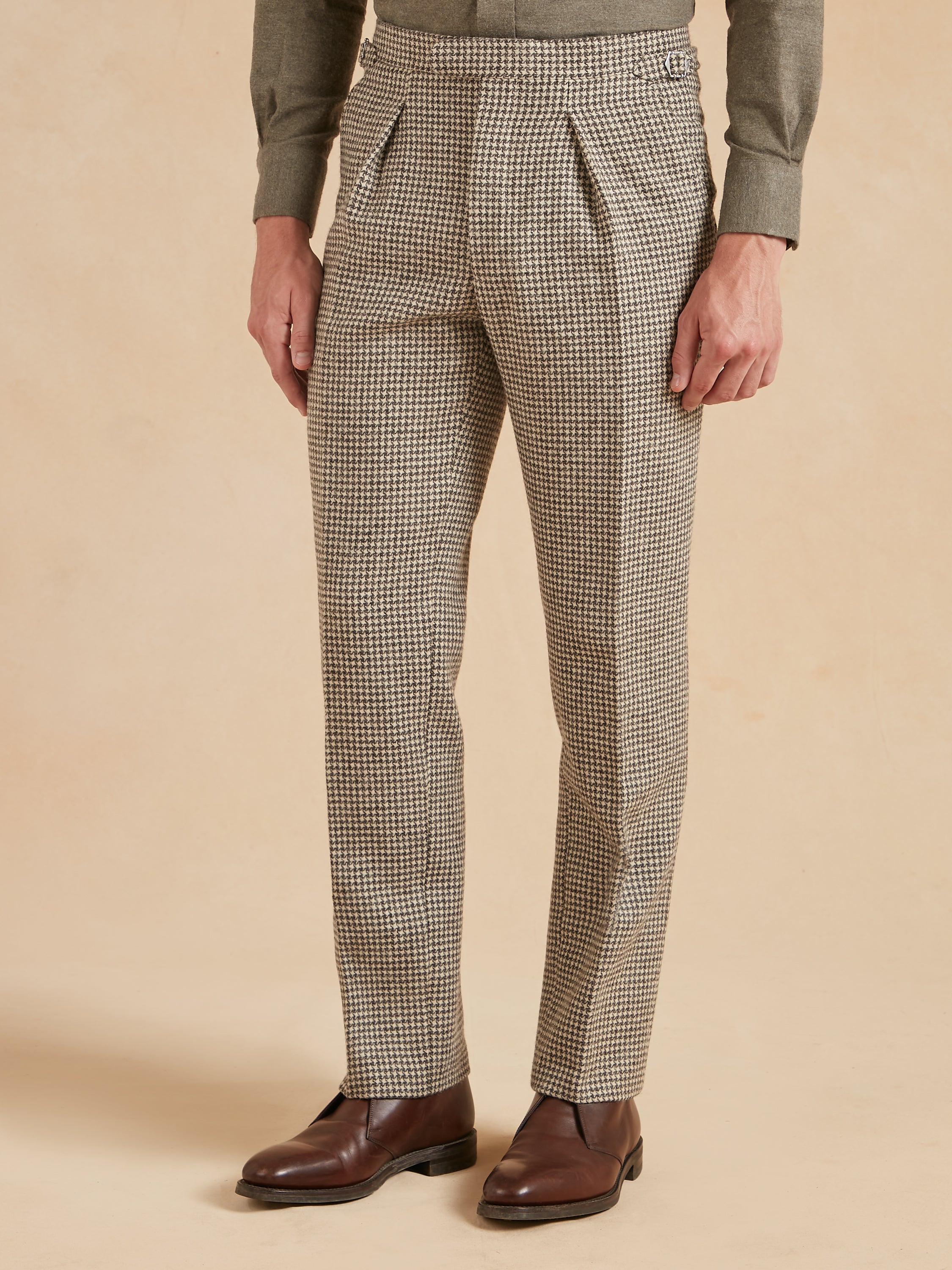 Pleated Trousers Dogtooth Tweed - Undyed Wool