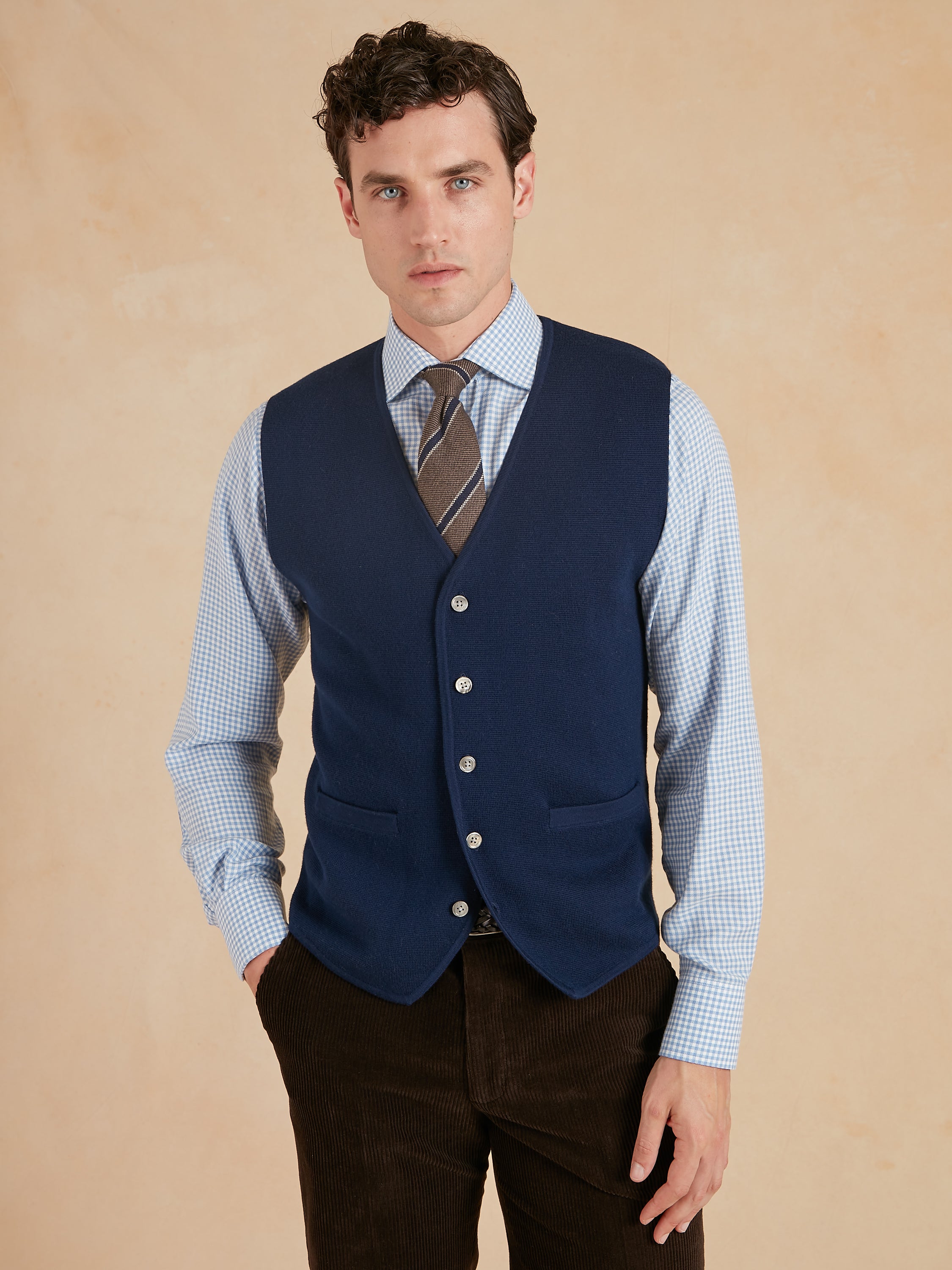Fine Merino Wool Waistcoat - Navy | Men's Merino Knit Waistcoat