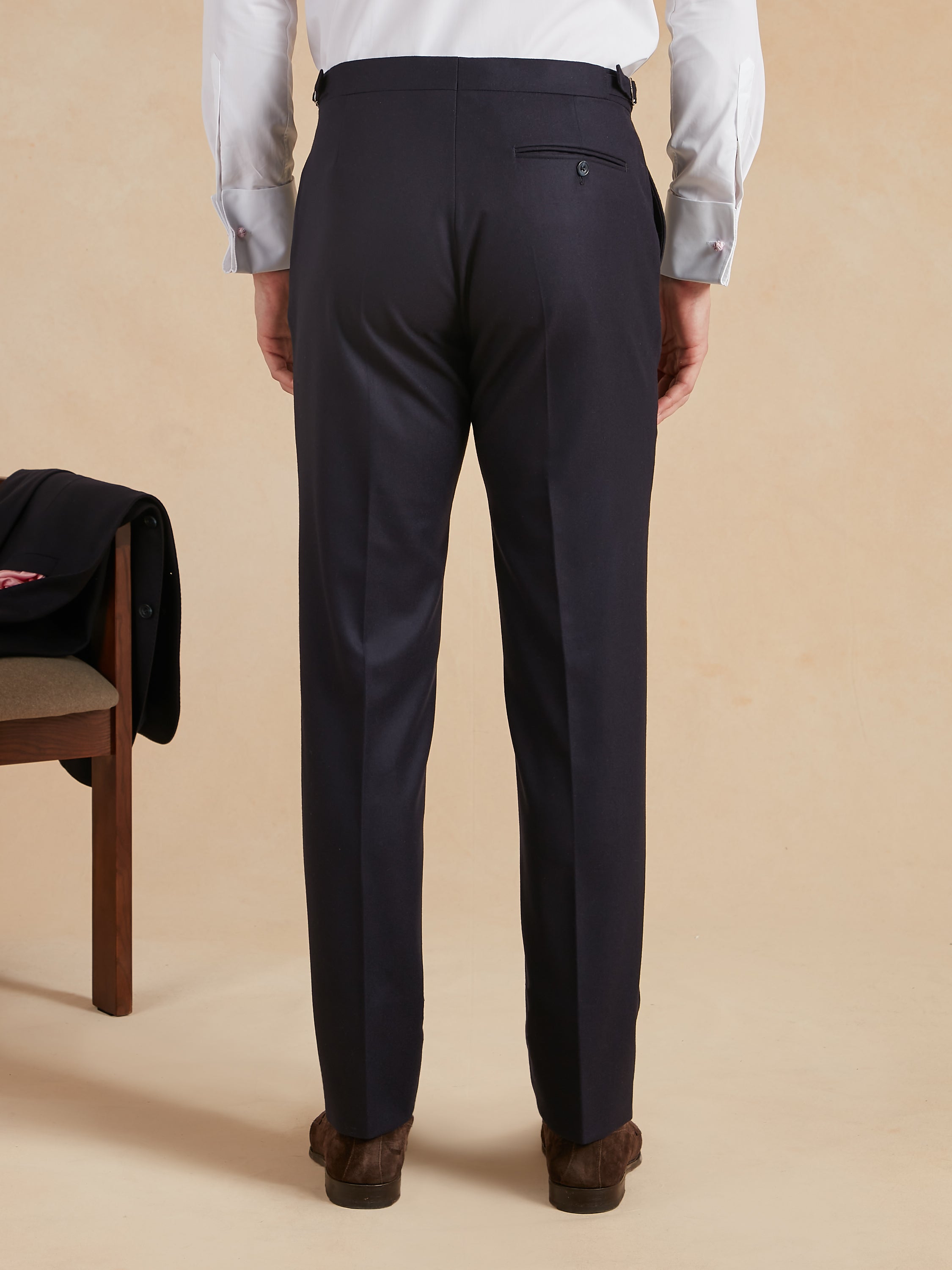 Flat Front Trousers - Navy Drago Flannel
