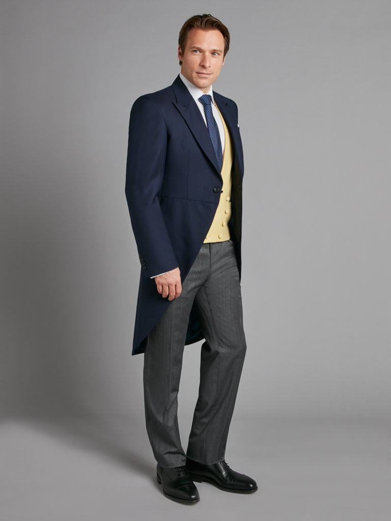 Morning Coat Italian Woven Herringbone - Navy
