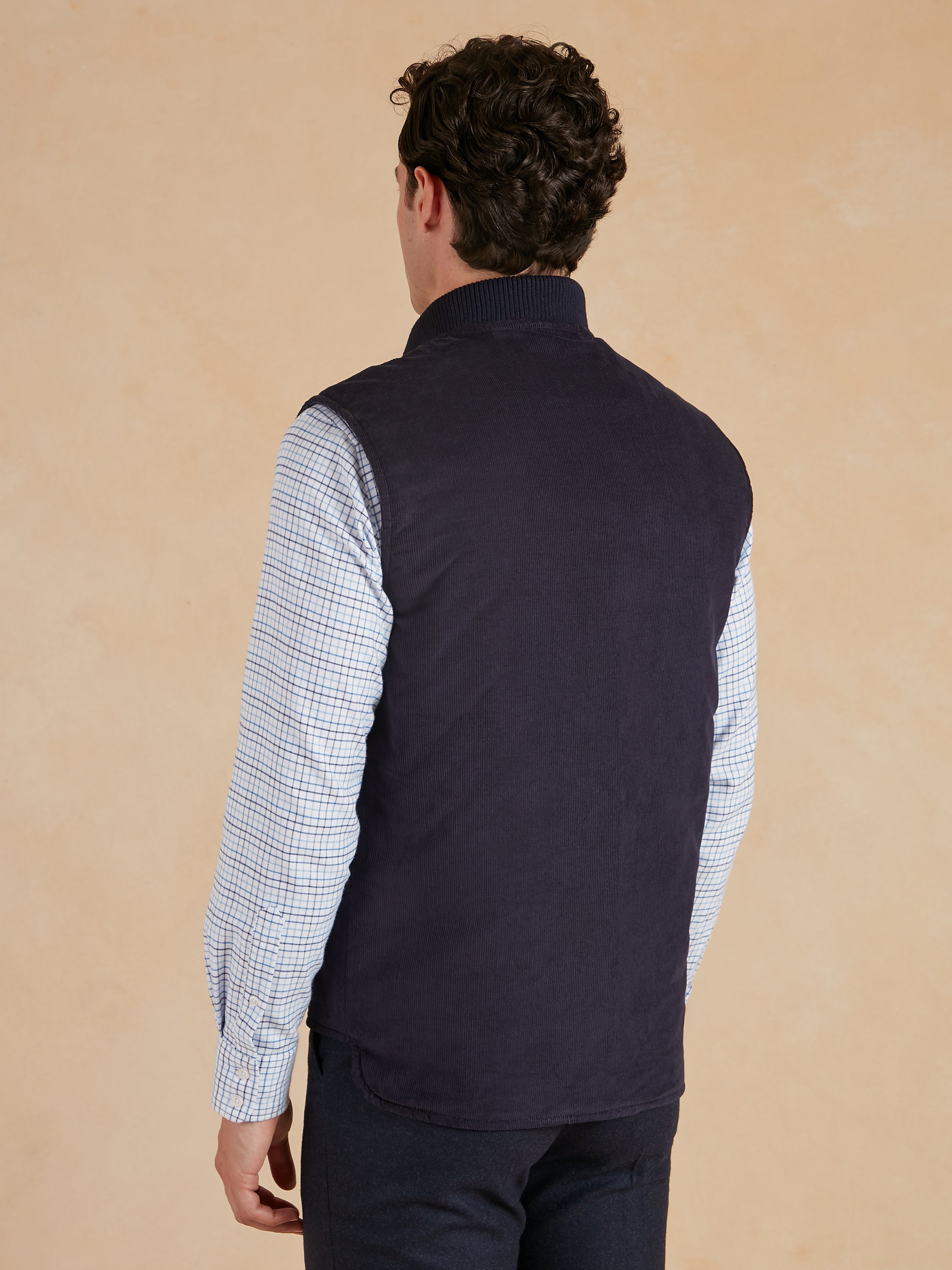 Nehru Collar Needlecord Gilet - Navy