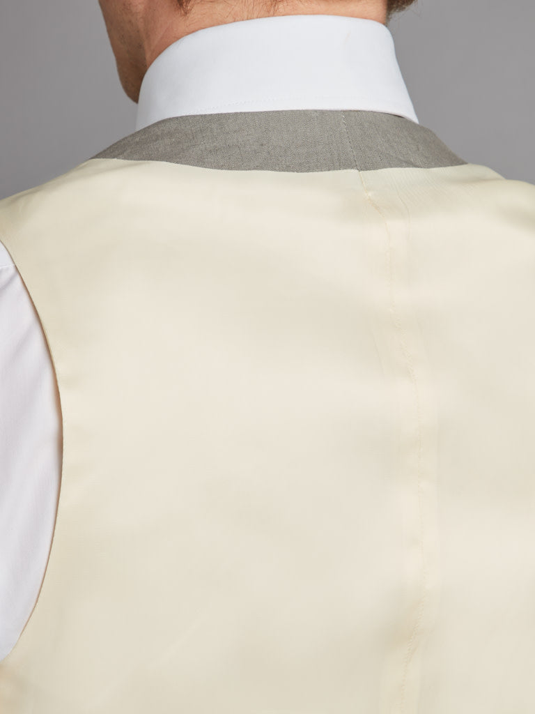 Single Breasted Linen Waistcoat With Piping - Grey