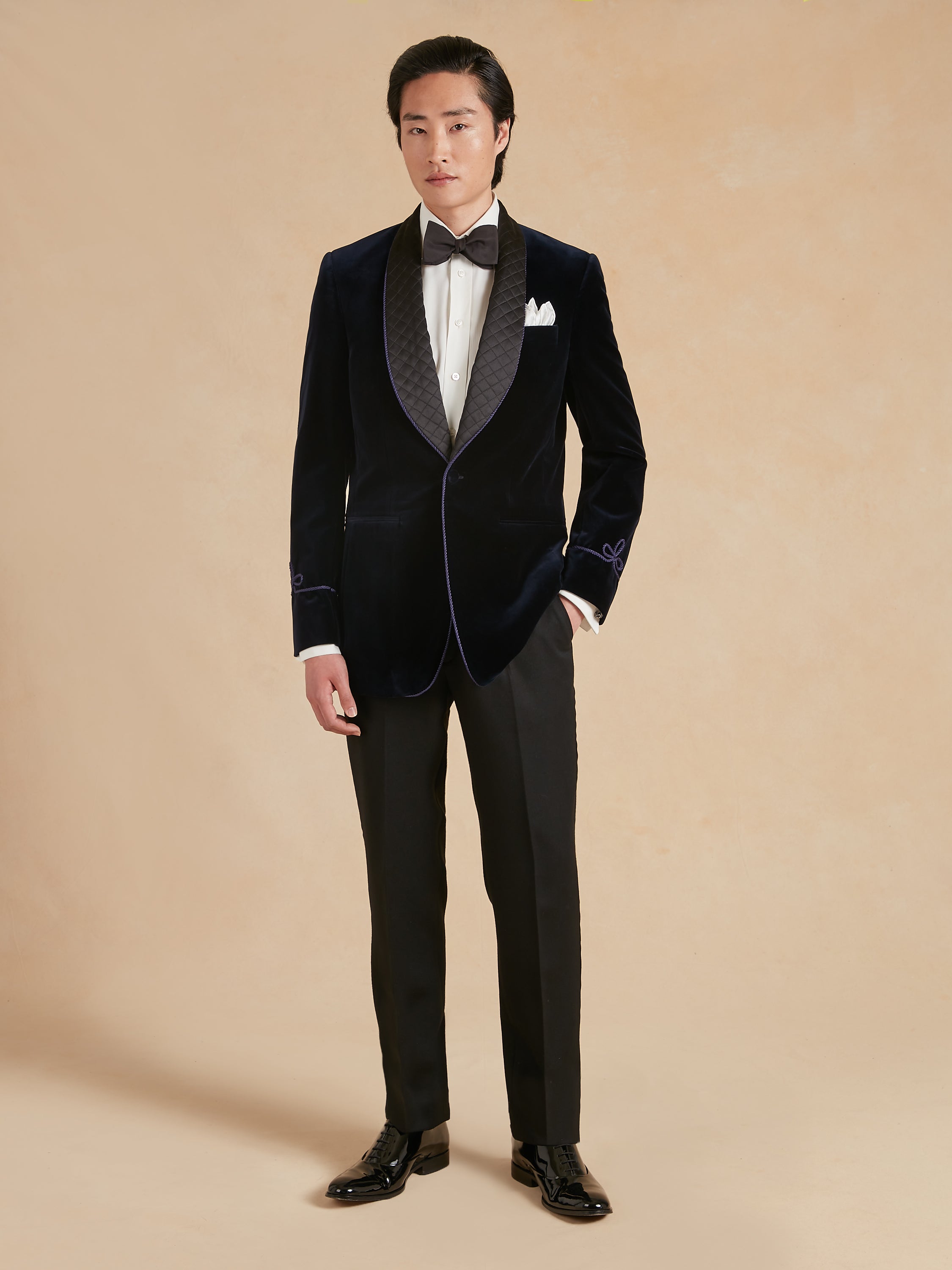 Pembroke Smoking Jacket Quilted Lapel - Navy | Men's Smoking