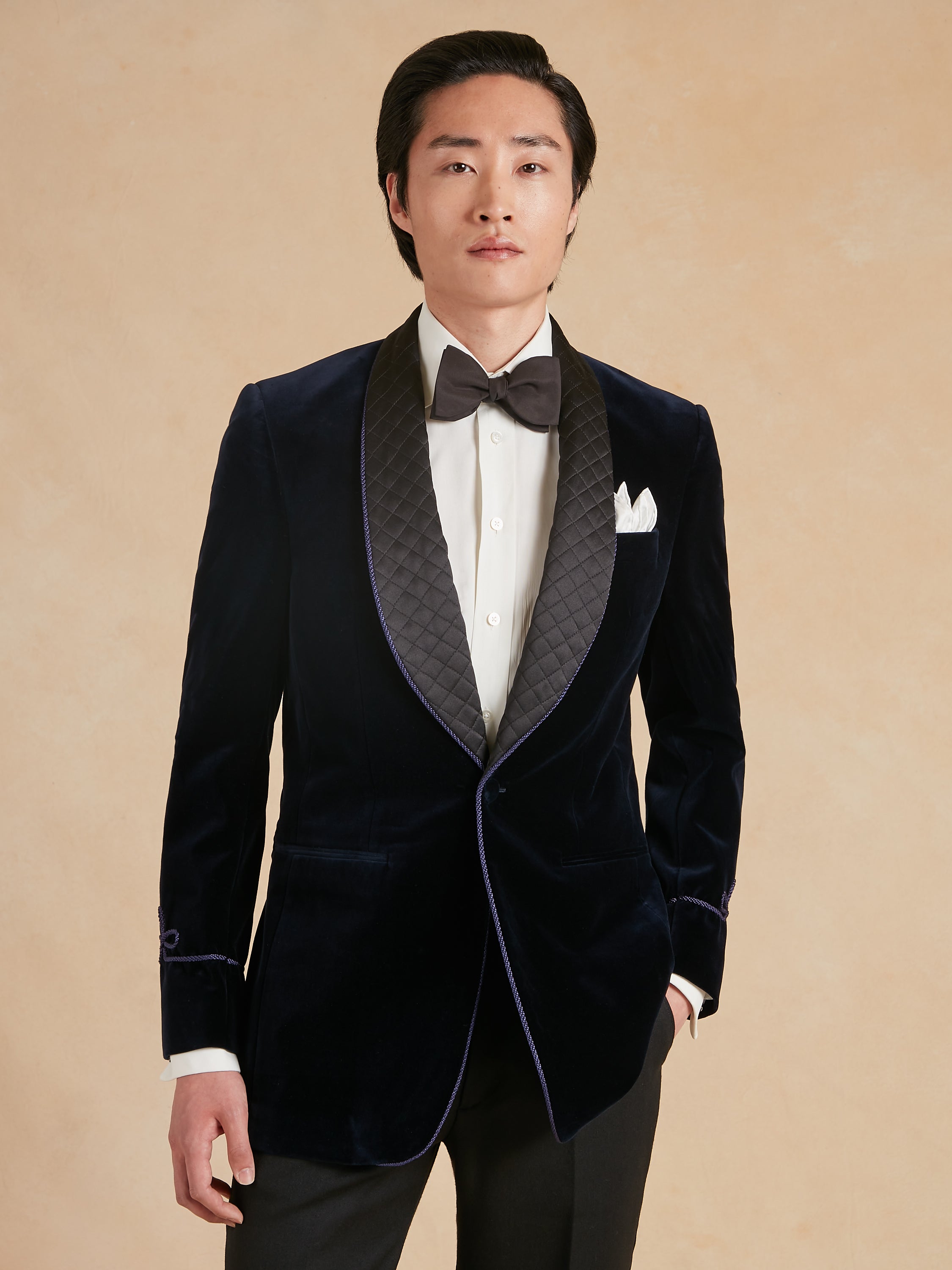 Pembroke Smoking Jacket - Navy Velvet with Quilted Lapels