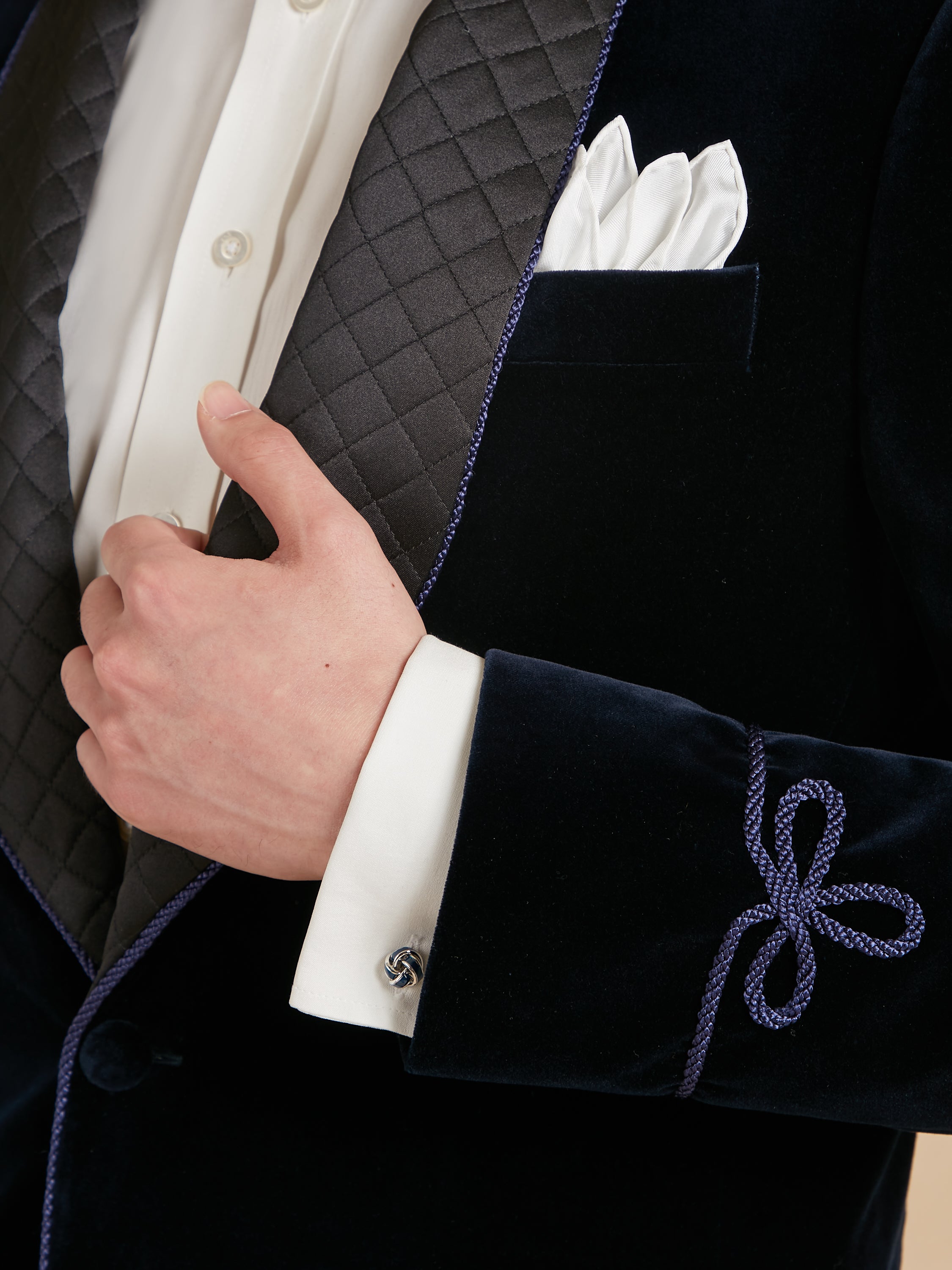 Pembroke Smoking Jacket - Navy Velvet with Quilted Lapels