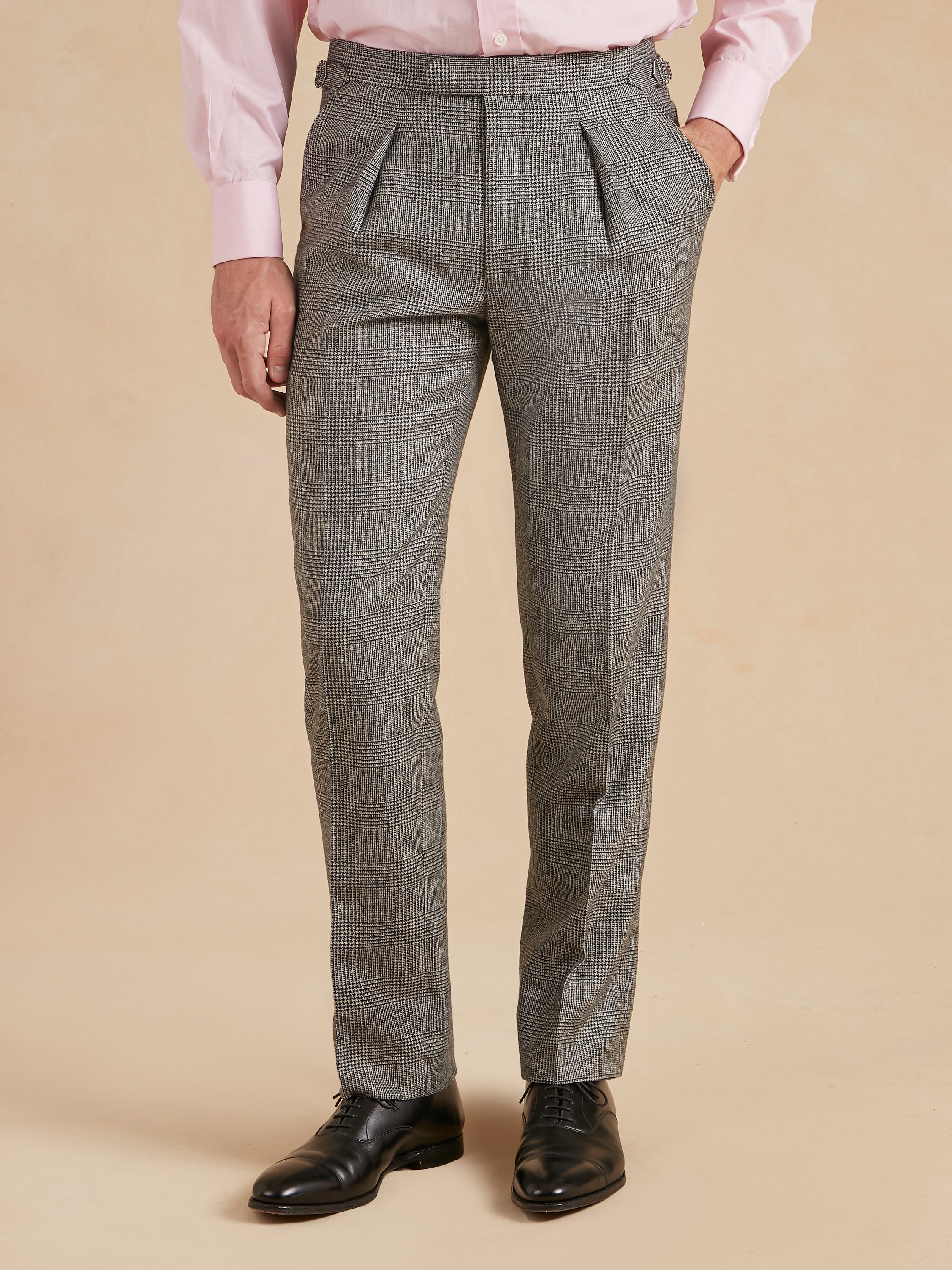 Pleated Trousers Glen Plaid Flannel | Men's Pleated Trousers