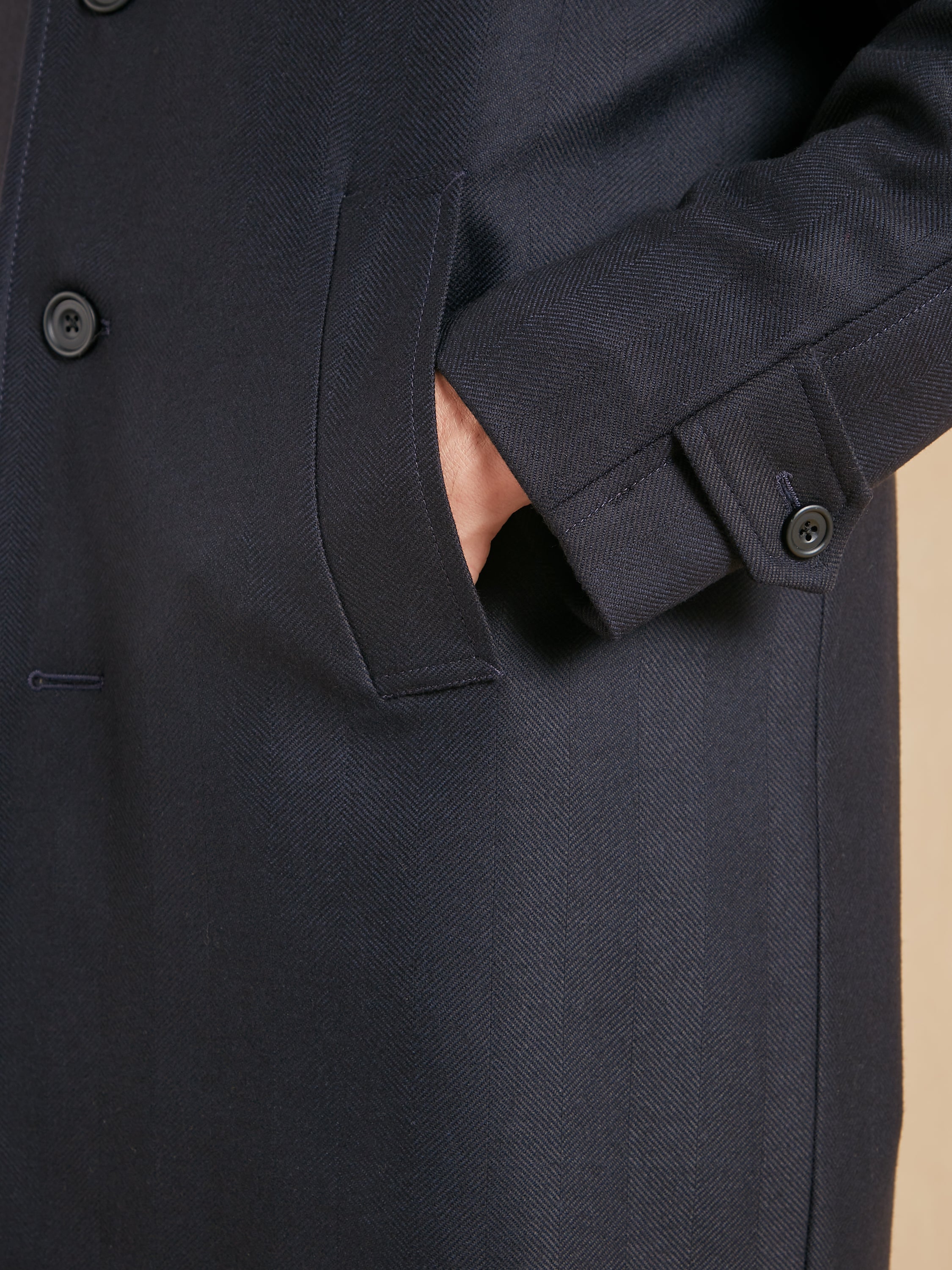 Raglan Sleeve Overcoat - Navy Herringbone