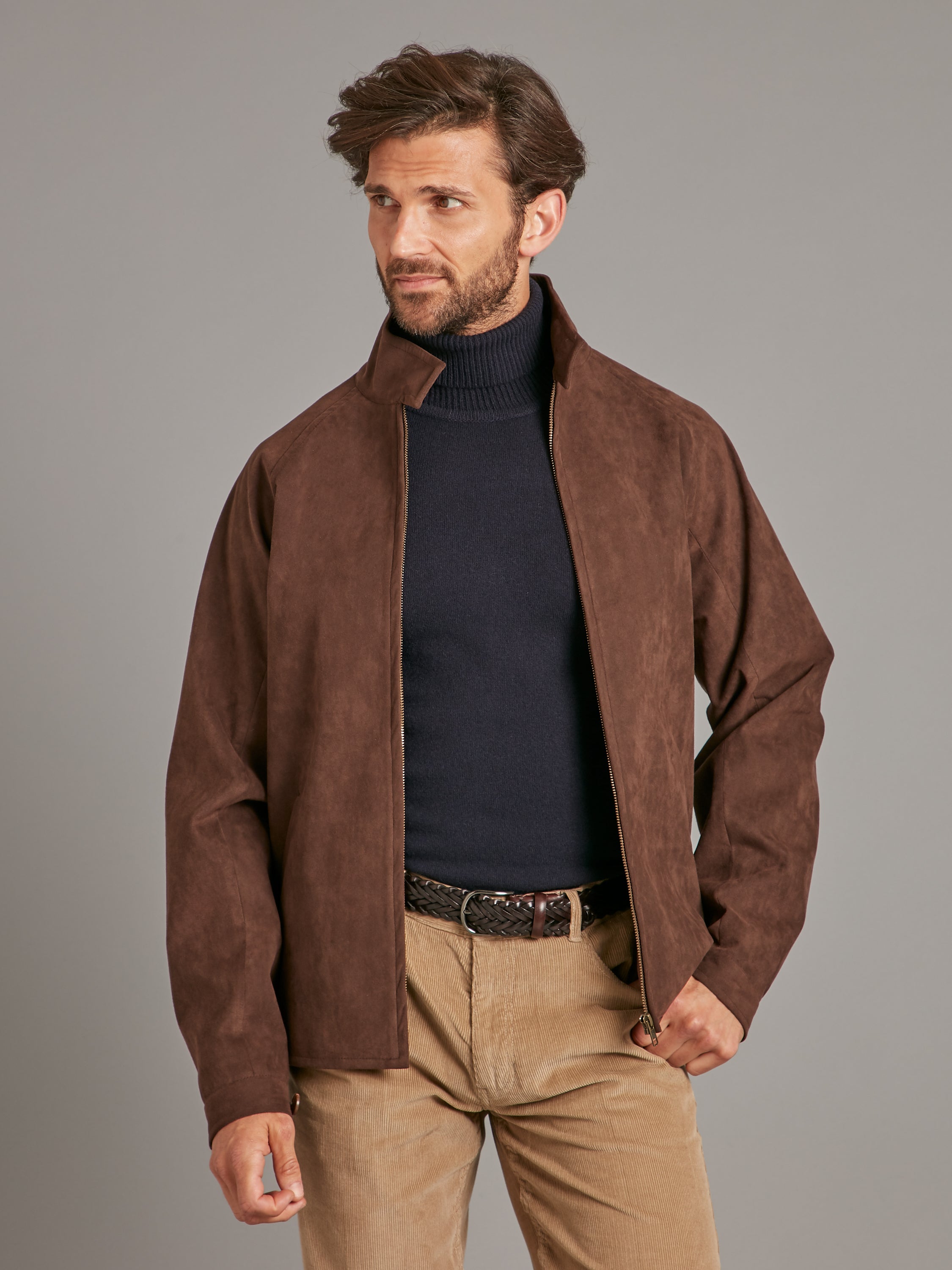 Alcantara Bomber Jacket - Dark Brown