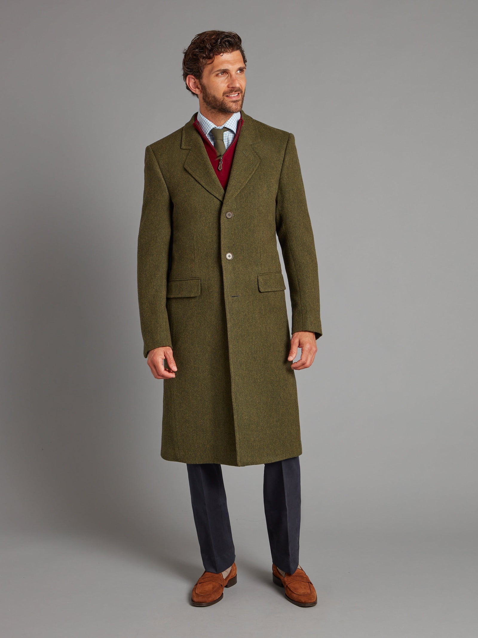 Single Breasted Overcoat - Forest Green | Men's Overcoats | Oliver ...