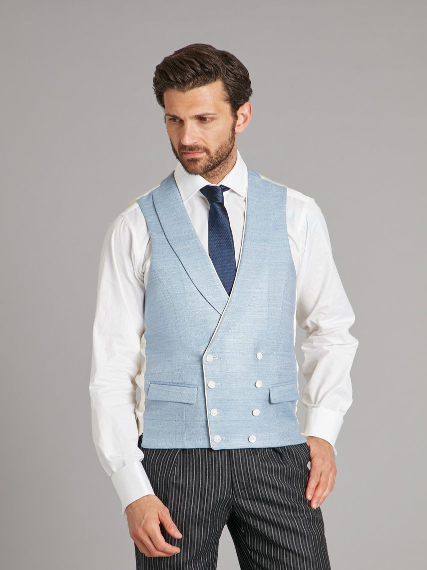 Double Breasted Waistcoat Woven Silk Mid