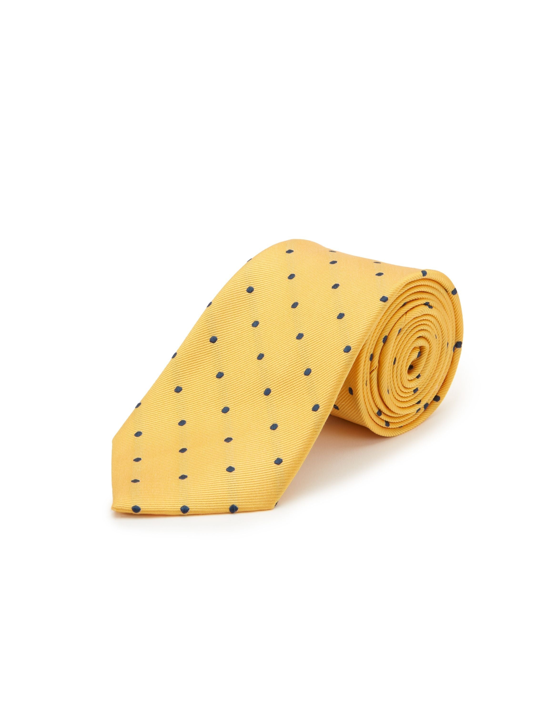 Twill Silk Tie, Spot - Yellow/ Navy