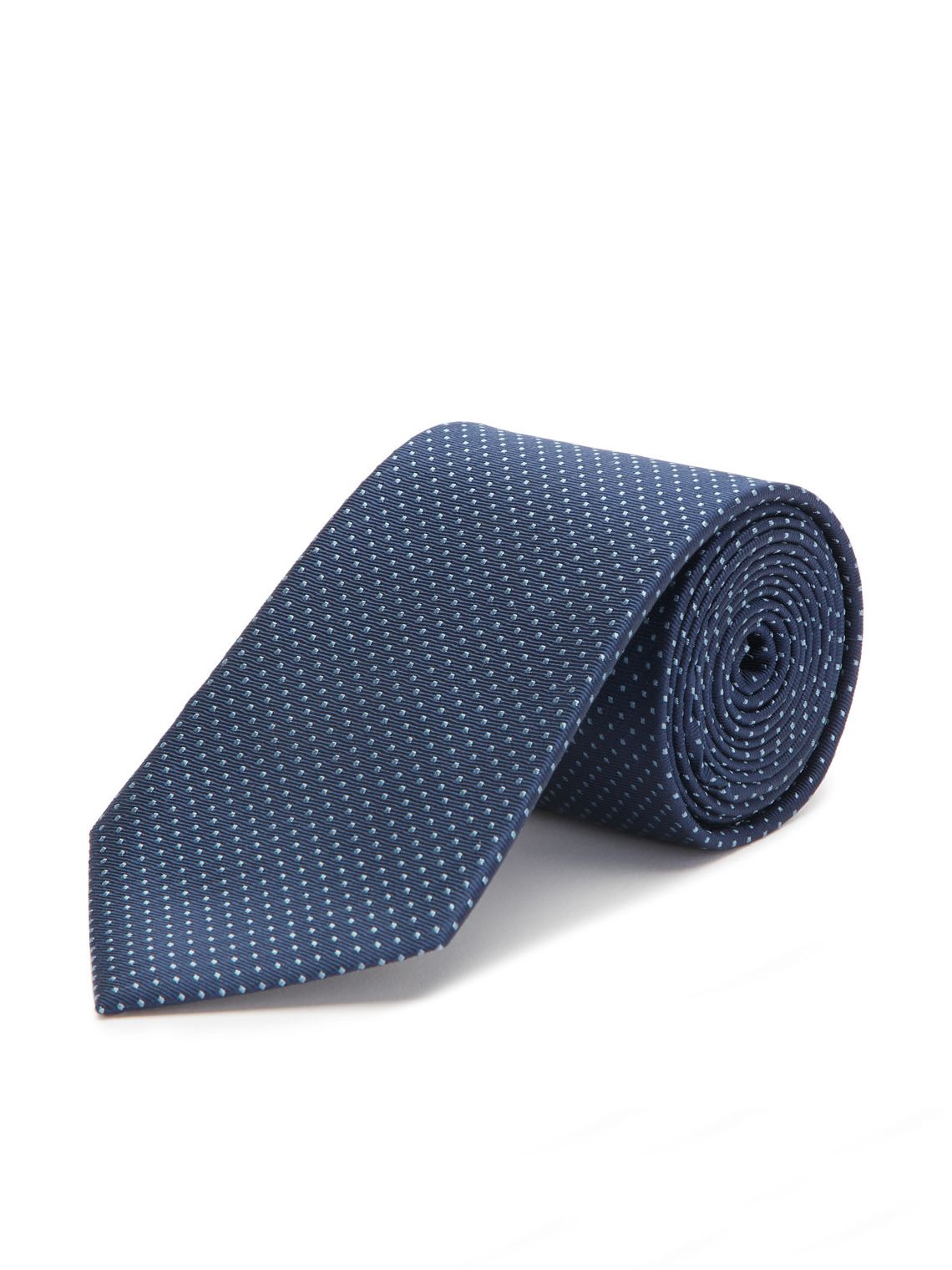 Woven Silk Tie Spotted Navy White