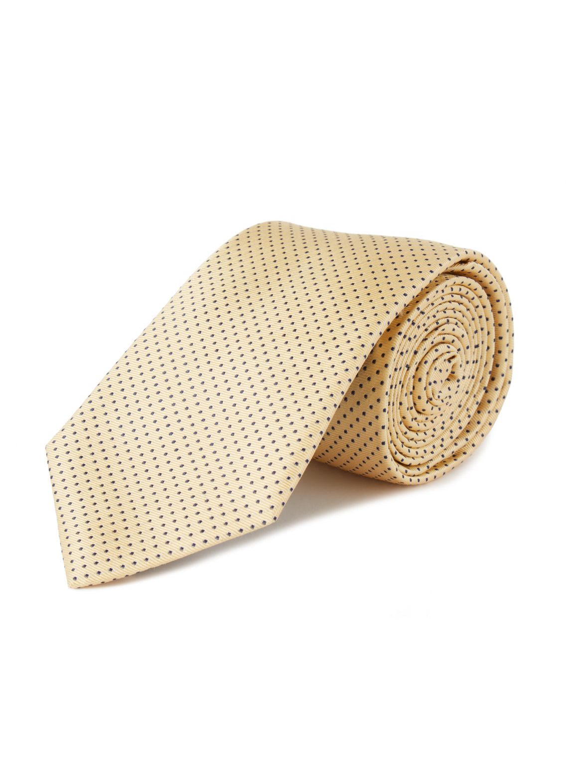 Woven Silk Tie Spotted Yellow Navy