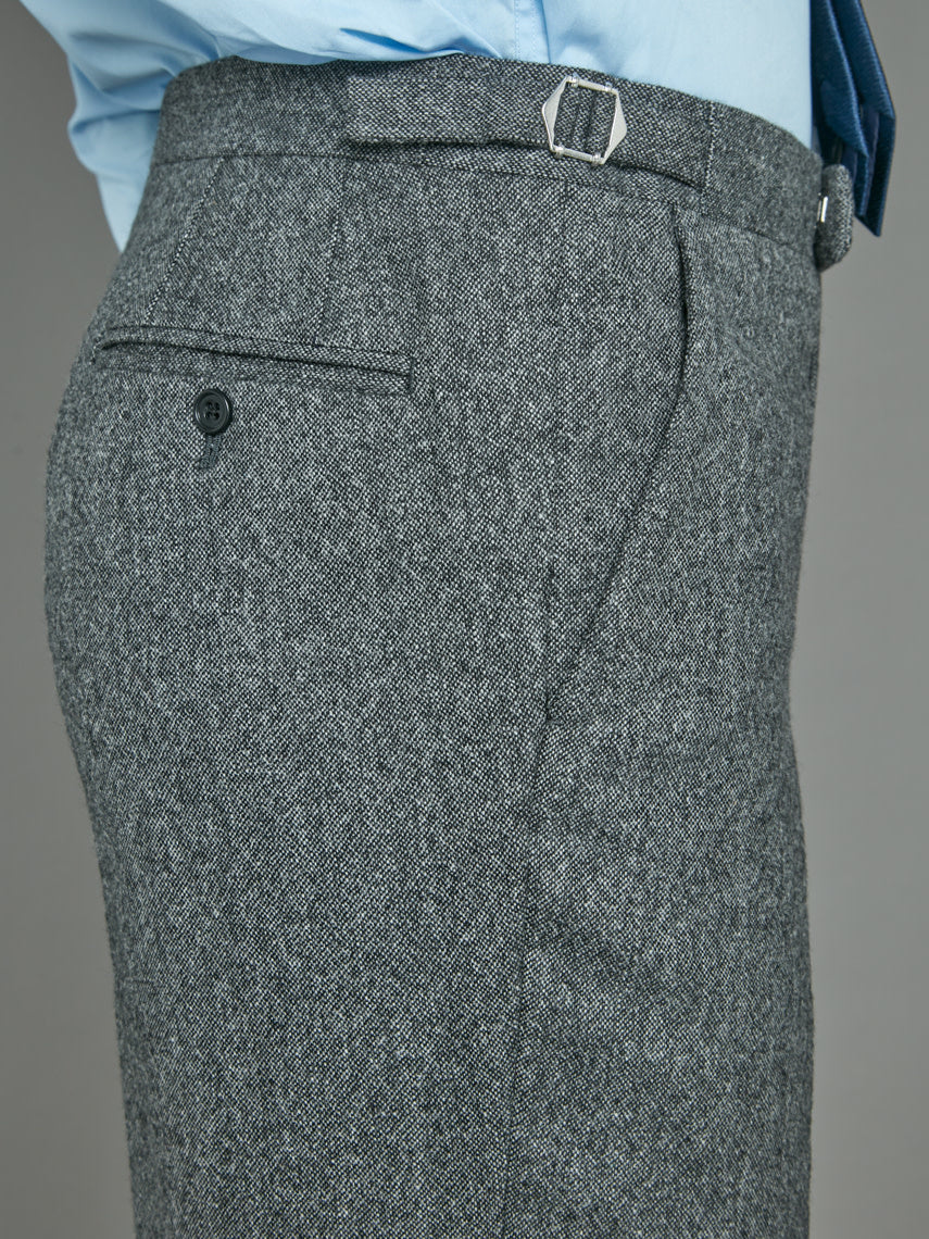 Pleated Morning Trousers - Flecked Mid Grey